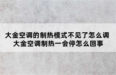 大金空调的制热模式不见了怎么调 大金空调制热一会停怎么回事